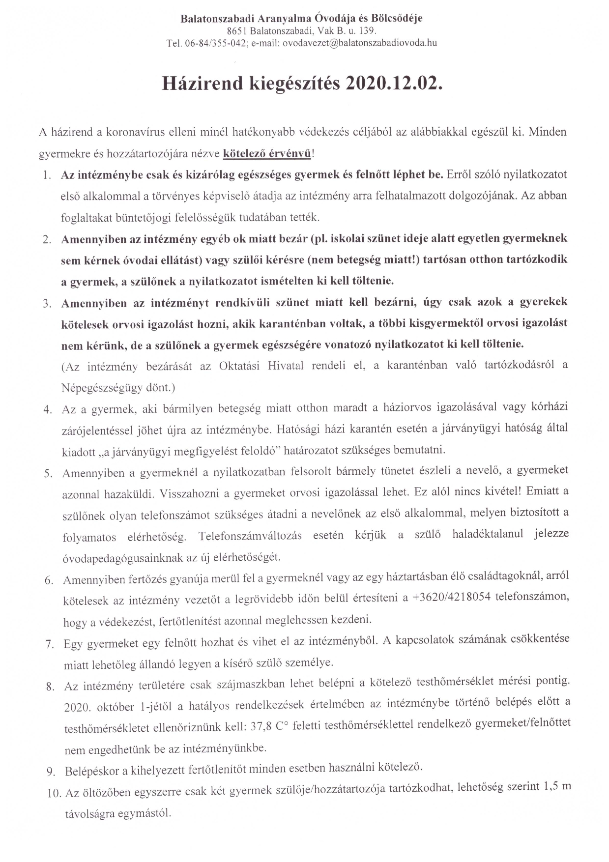 Házirend kiegészítés 2020.12.02 től 001