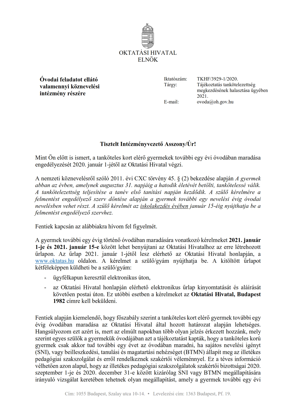 tajekoztatas ovodaknaktankotelezettseg halasztasa 2021 001